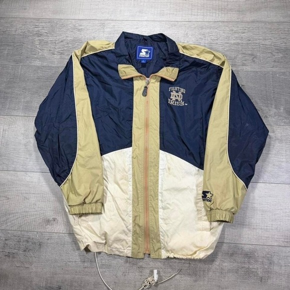 Vintage 2000s Notre Dame starter navy and cream zip up jacket Size L - Picture 2 of 6